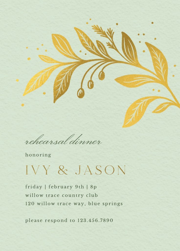 Golden flora - rehearsal dinner party invitation